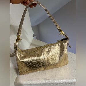 Textured Metallic Gold Shoulder Bag with Single Strap